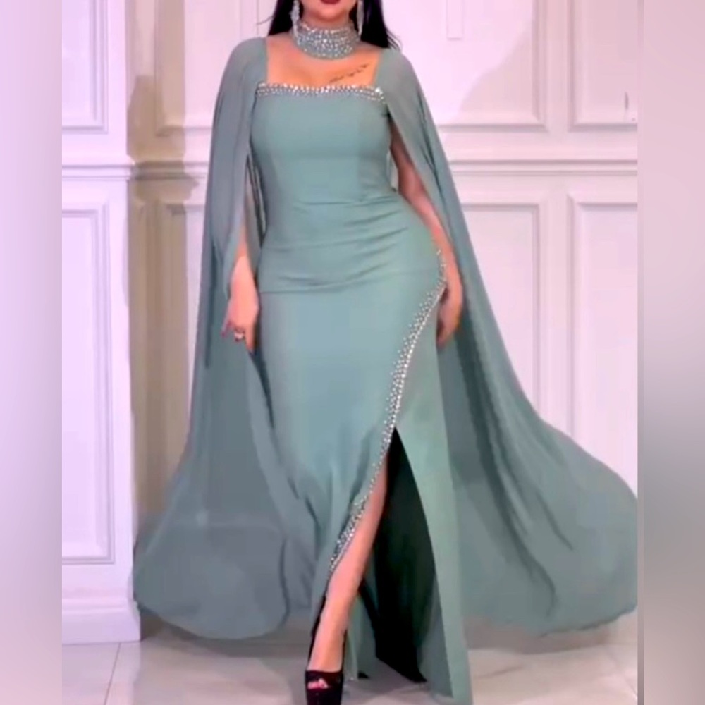 Sage green red carpet gown